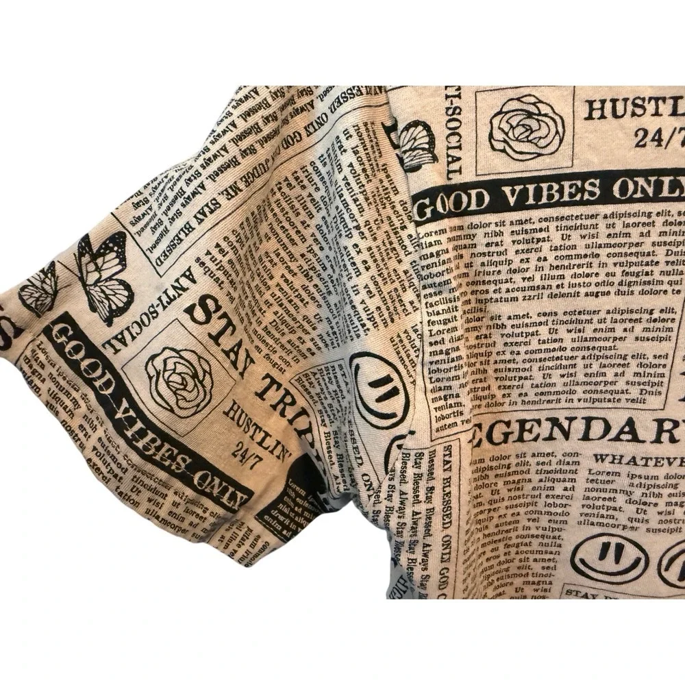 Eighty Eight Brand Boys Newspaper Print Graphic Tee Los Angeles Beige Black 14